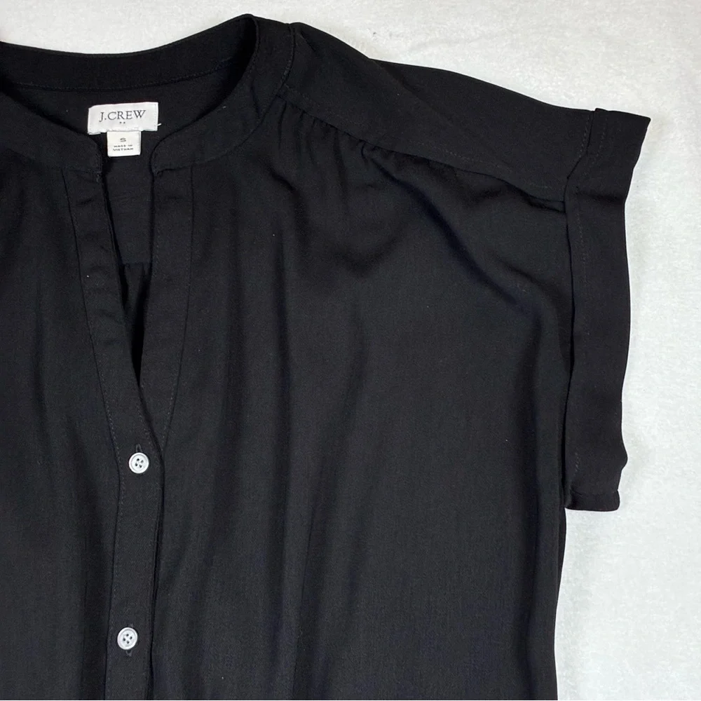 J.Crew Women jumpsuit Cuffed Camp-Shirt Small Black V-Neck Short Sleeve